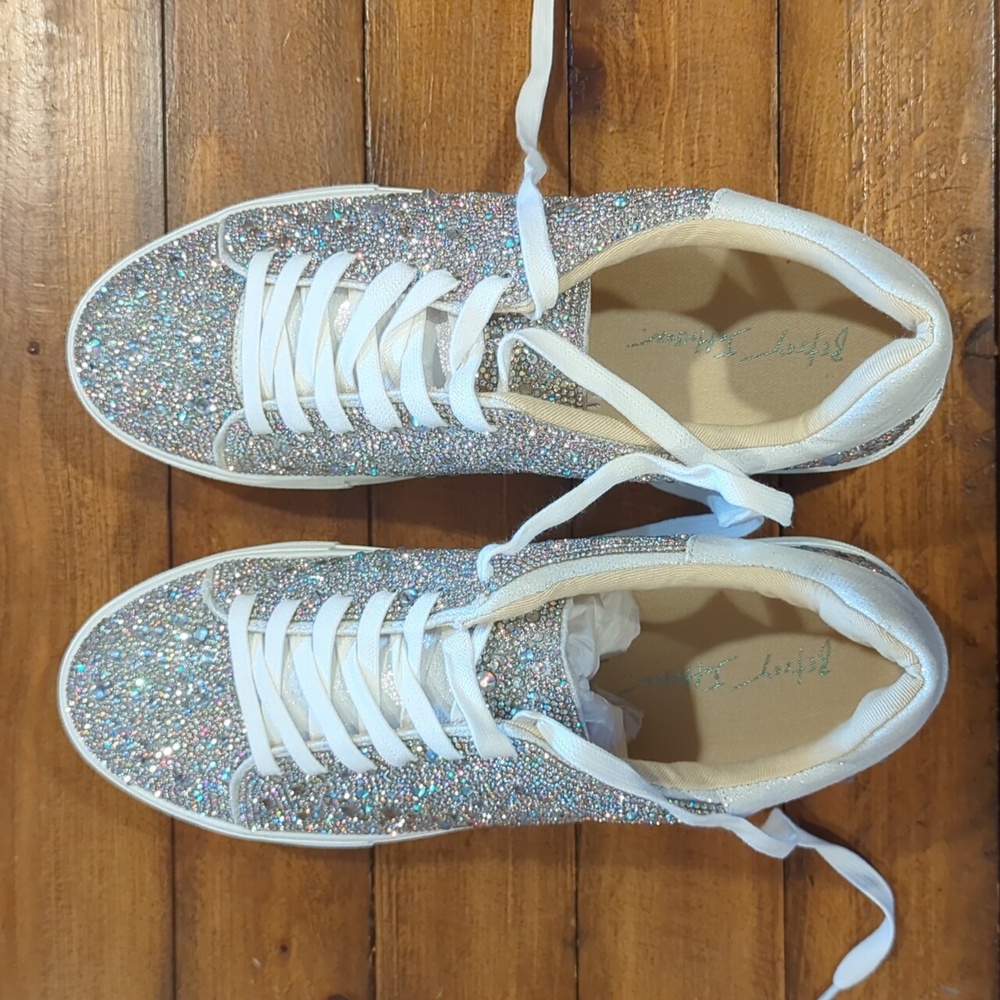 Betsey Johnson Sidny Rhinestone Sneakers Silver